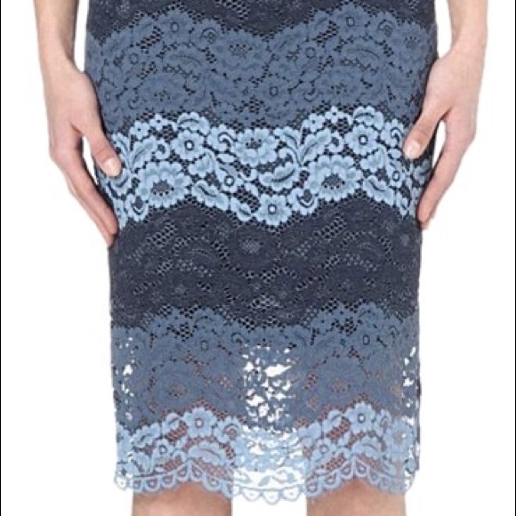Sandro Blue Scalloped Lace Jonas Pencil Skirt